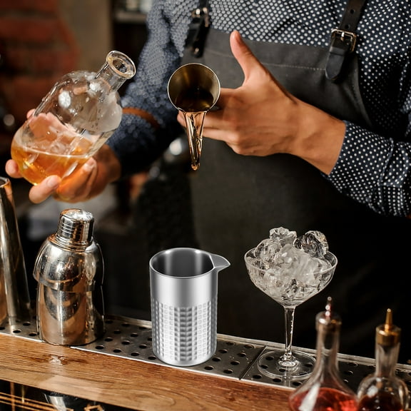 Ikoopy 540ml Cocktail Mixing Glass Stainless Steel Martini Stirring Glass Double Walled Bar Mixing Pitcher Bartending Tool for Home Bars Party