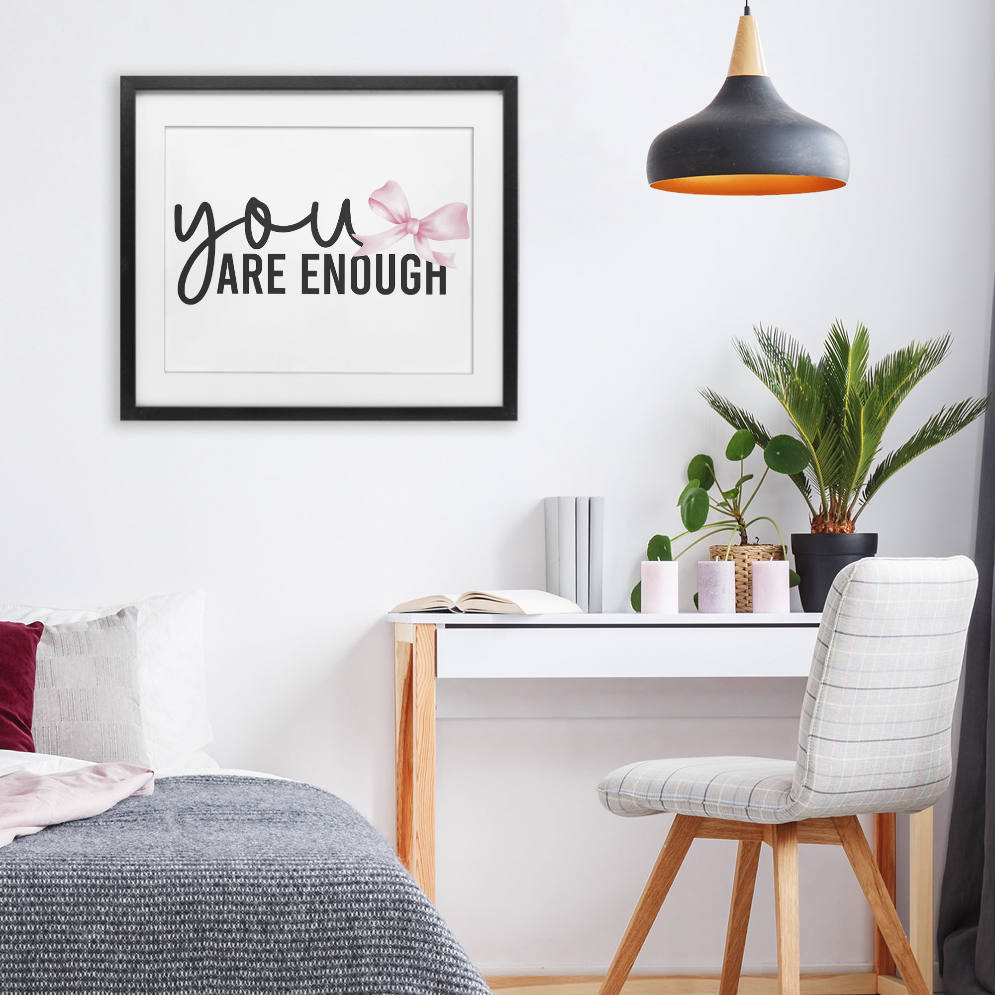 Stupell Industries You Are Enough with Ribbon Black Framed Print Under Glass, design by Kim Allen