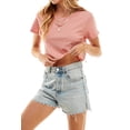 thumbnail image 5 of Women's Boxy Crop Top Round Neck Short Sleeve Casual 100% Cotton Cropped Tee T-Shirt, Dark Pink, X-Large, 5 of 8