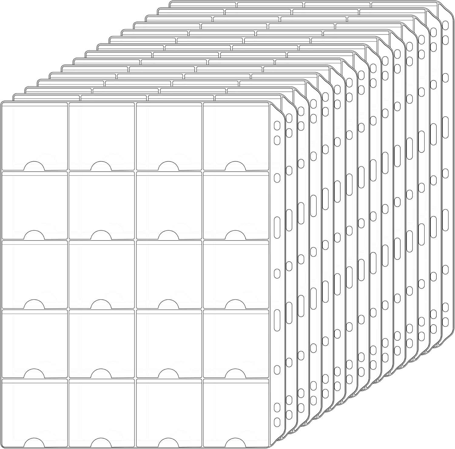 15 Sheets Coin Pocket Pages - 5x5cm(2"x2") 20 Pockets Standard 9-Hole Coin Binder Inserts Sleeves Coin Collection Pocket Pages$$Office