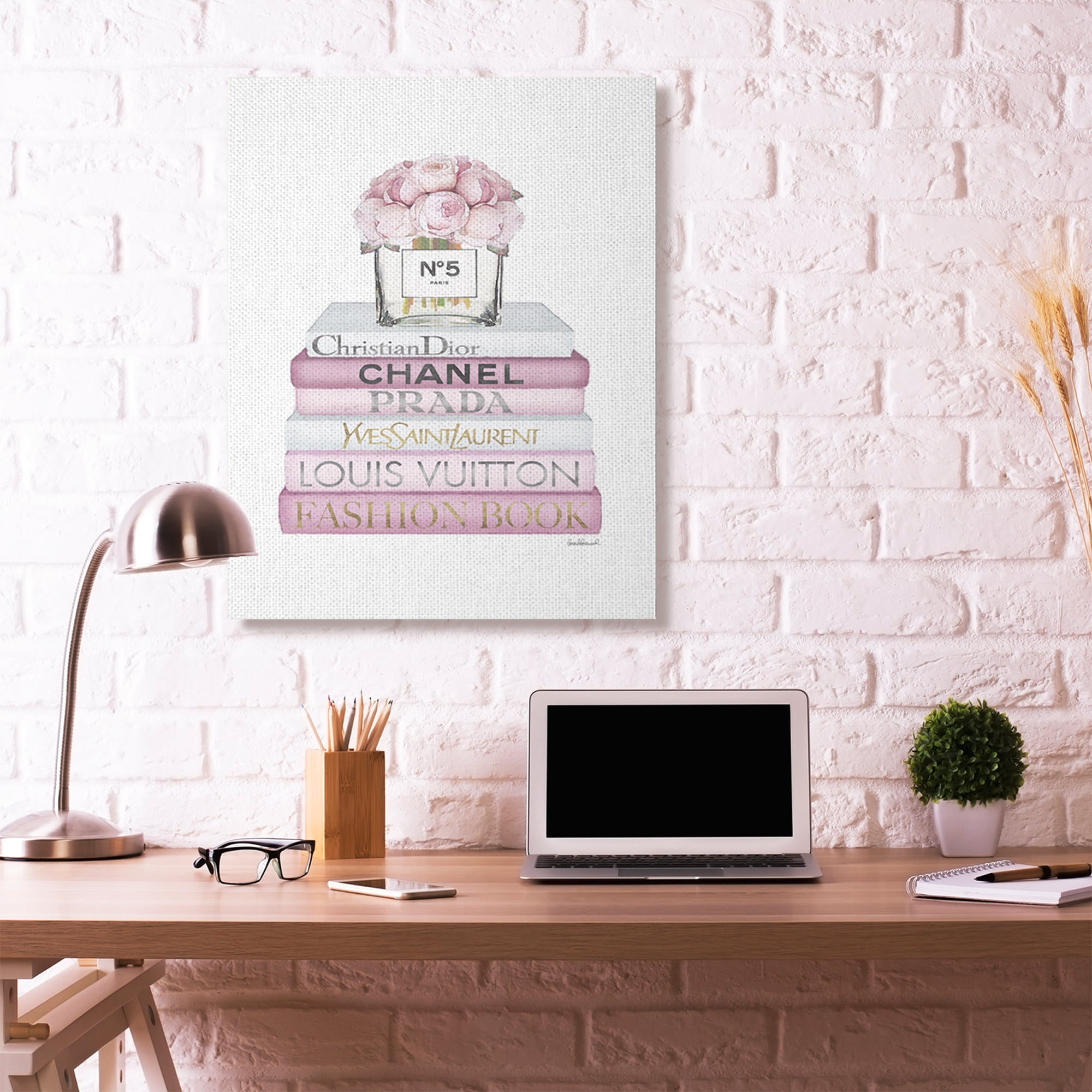 Stupell Industries Fashion Designer Flower Bookstack Pink White Watercolor Canvas Wall Art by Amanda Greenwood
