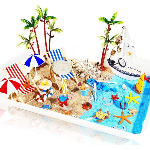 41 Pcs Miniature Summer Beach Accessories Ocean Diorama Supplies Sand Box Beach Theme Cake Decorations Sea Animal Figurines Shell Cake Topper Party Gifts Diorama Projects