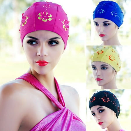 Women Adult Durable Stretch Swim Caps Polyester Bathing Hat Multi-color