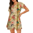 thumbnail image 1 of Easygdp Vintage Bird Camisón de manga corta para mujer, informal, estampado, 1 of 6