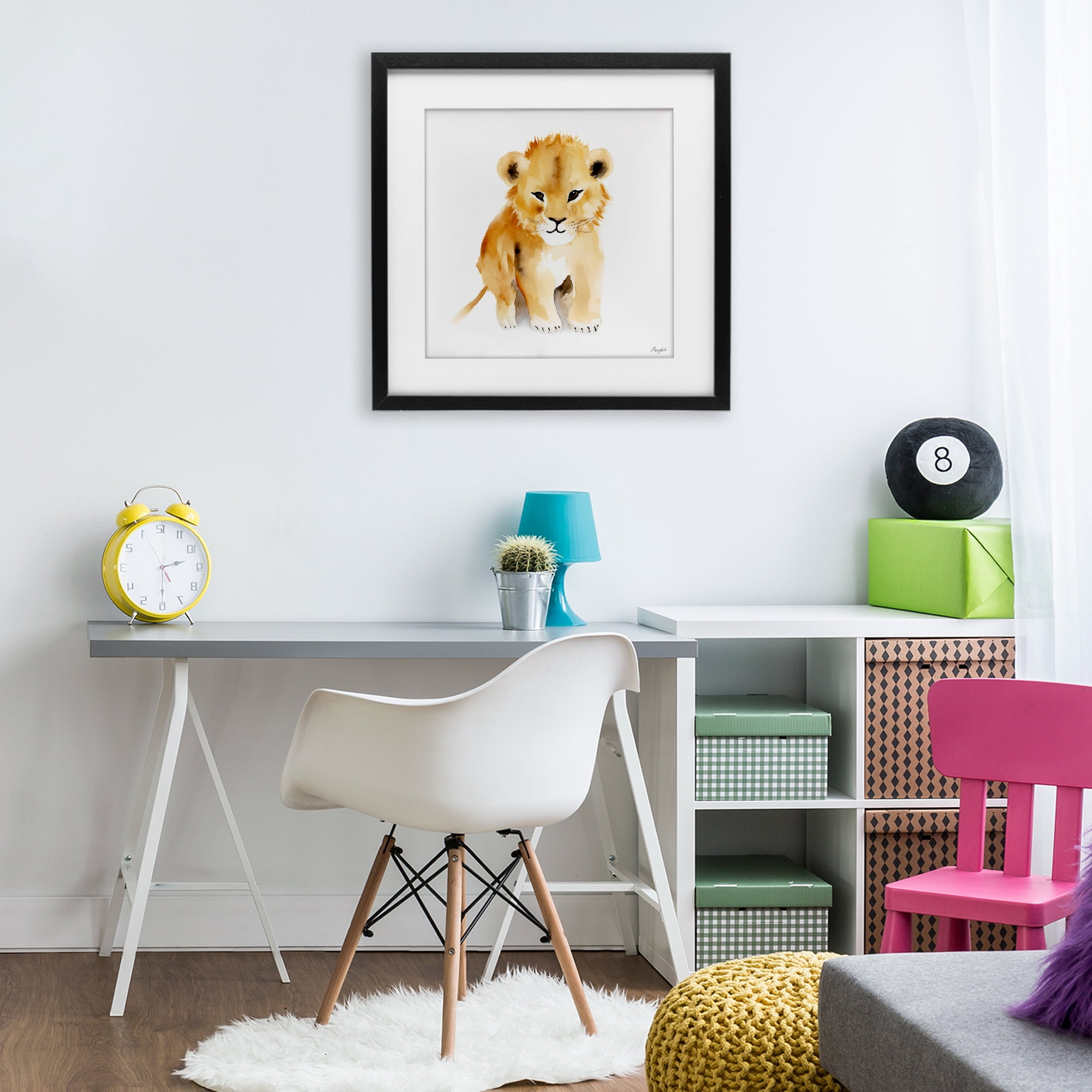 Stupell Industries Minimal Lion Cub Black Framed Print Under Glass, design by Roozbeh