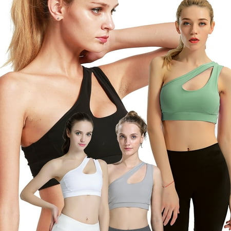 

LUXIF Women s Medium Support Sexy One Shoulder Removable Cups Yoga Sport Bra 3 Pack