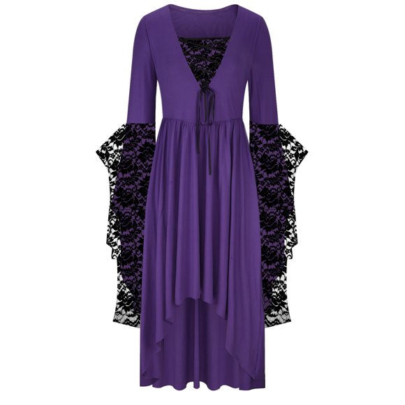 UPPADA Womens Gothic Dress Plus Size Flare Sleeve Dress Skull Lace Print Steampunk Dresses Cocktail Dresses Flowy Goth Corset Dress Maxi Wedding Guest Dresses and Deals Day