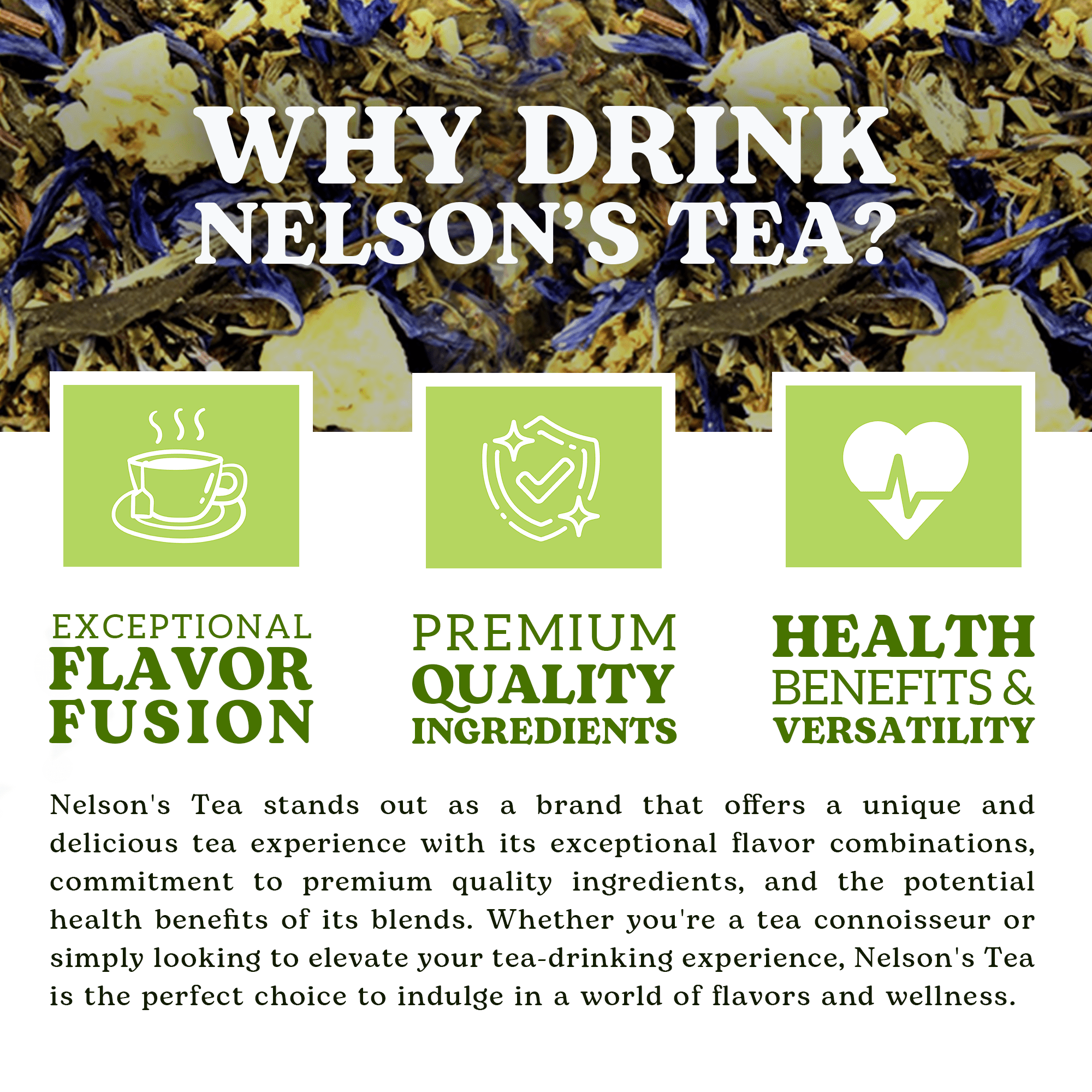 Nelson's Tea - Fruit Tea Sampler - Cherry Almond, Peaches & Cream, Strawberry Hibiscus, Sugar Plum, Vanilla Honey Pear (2 oz)