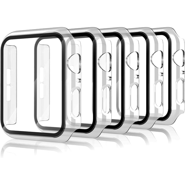 5 Piezas Funda con Protector Pantalla Compatible con Apple Watch Series 6/5/4/SE 3/SE 2/SE 40mm, PC Carcasa HD Cristal Templado Protector Ultra-Thin Anti-Rasguños, Claro,Negro,Verde, Plata,Rosa