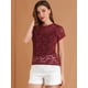 thumbnail image 3 of Top de encaje floral transparente Allegra K para mujer Con mangas cortas y dobladillo curvo S, 3 of 6