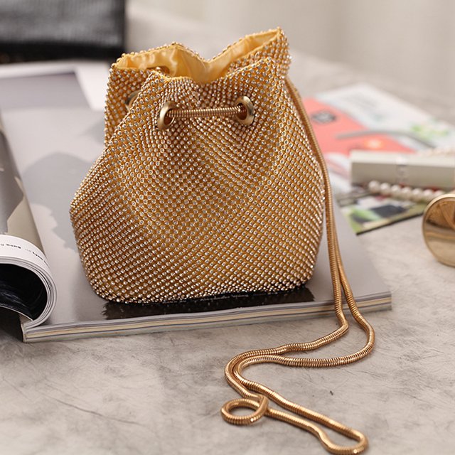 Bolsa Bolso de hombro tipo cubo con diamantes de imitación, bolso de mano de noche para mujer con diamantes brillantes (dorado) Tmvgtek Para estrenar