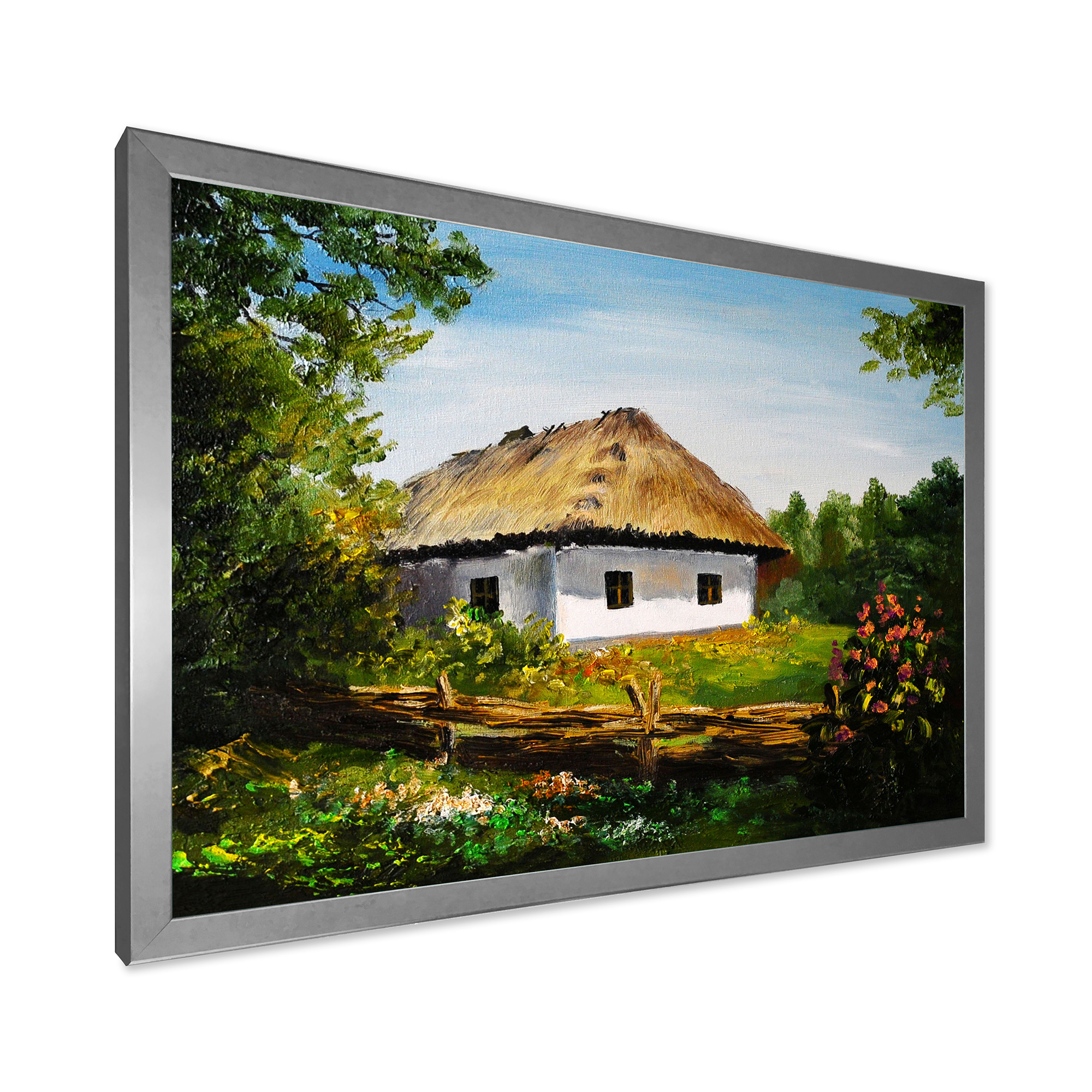 Designart 'Traditional Cottage At Sunrise In Summer' Traditional Framed Art Print