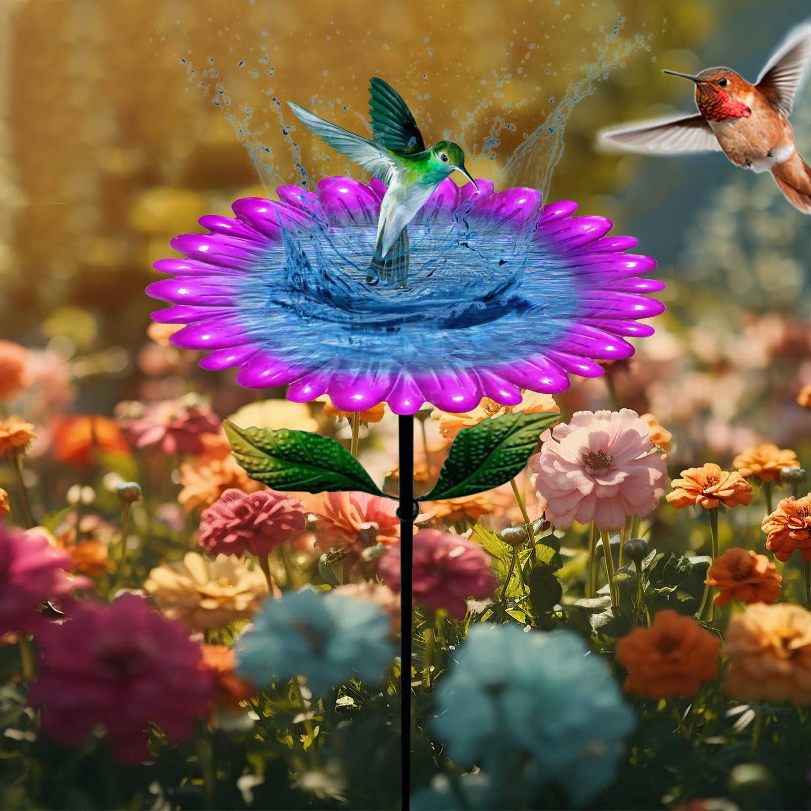 JilgTeok 1 Packs Metal Bird Baths Bowl Bird Feeders with Metal Stake Hummingbird Feeder for Outdoor Garden Yard Lawn Decor