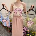 thumbnail image 4 of Womens Sexy V Neck Bowknot Knit Tops Sleeveless Cami Tank Crop Tops Spaghetti Strap Casual Streetwear apricot, 4 of 4