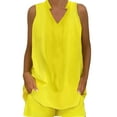 thumbnail image 2 of Feancey Pajama Short Sets for Women Sleeveless V Neck Tank Top and Shorts Matching Set Loose Fit Casual Vacation Outfits with Pockets Yellow S, 2 of 4