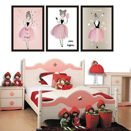 3PCS Lovely Girl Watercolour Canvas Painting Without Frame Poster Mural Wall Sticker Room Decoration Hanging Painting Specification:3pcs