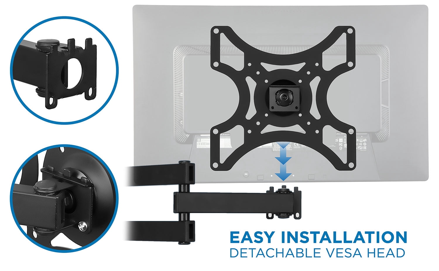 Mount-It! Full Motion TV Wall Mount with 15" Swivel Extension Arm, Fits 19" - 43" TV's, Capacity 55 Lbs.