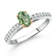 thumbnail image 2 of Gem Stone King 925 Silver and 10K Rose Gold Green Sapphire and White Lab Grown Diamond Engagement Ring for Women (0.73 Cttw, Oval 6X4MM, Gemstone September Birthstone, Size 6), 2 of 4