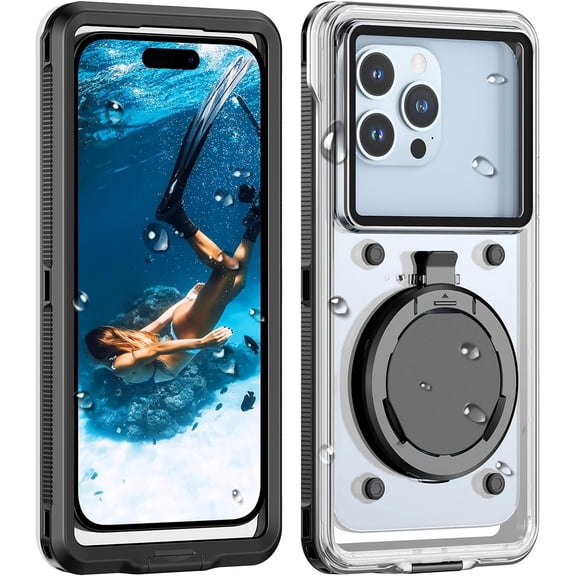 Snorkeling Underwater Phone Case for Diving, IP68 Professional Universal Waterproof Outdoor Video Photo Cellphone Case with Lanyard for iPhone 17, Galaxy S26 Moto All Series (Clear/Black)