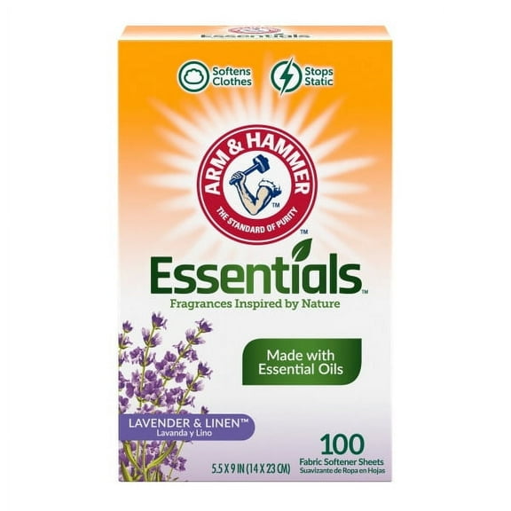 Arm & Hammer Essentials Fabric Softener Dryer Sheets - Lavender & Linen 100 ct