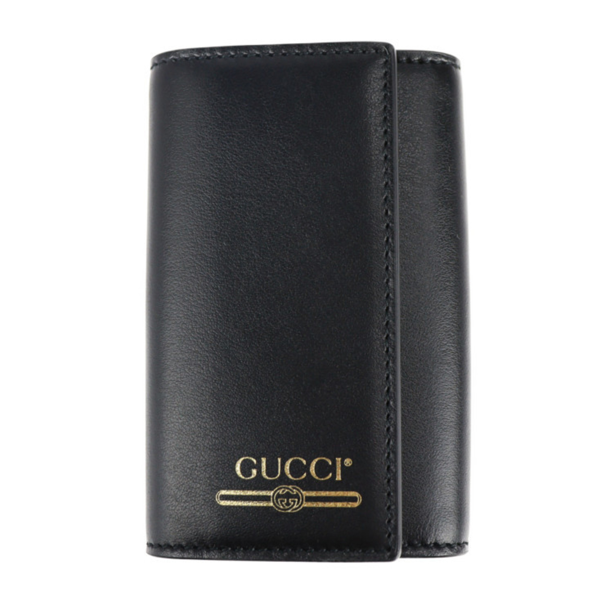 Authenticated Used GUCCI Gucci key case 547588 leather black gold metal