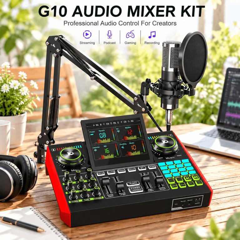 G10-P15 DJ Set Audio Mixer Podcast Equipment Bundle with Condenser ...