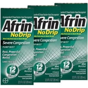 Afrin No Drip 12-Hour Pump Mist Severe Congestion 0.67 Fl Oz (Pack of 3) Maximum Strength Plus Menthol Nasal Decongestant with GeoMetal™ Pill Holder, Allergies Sinus, Cold Relief (Total 2.0 Oz)