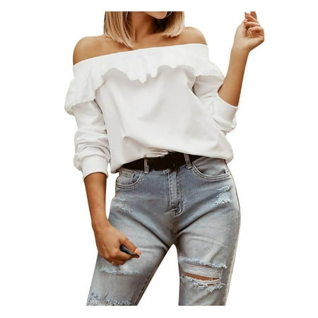 

Women Casual Slash-Neck T-Shirt Loose Long Sleeve Zip Hooded Solid Blouse black long sleeve shirt women corset tops for women White S