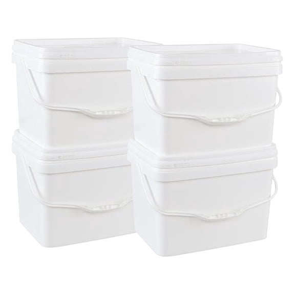 4 Packs Plastic Food Storage Bucket with Lid, 5 Gallon Airtight Plastic Buckets with Handles, White