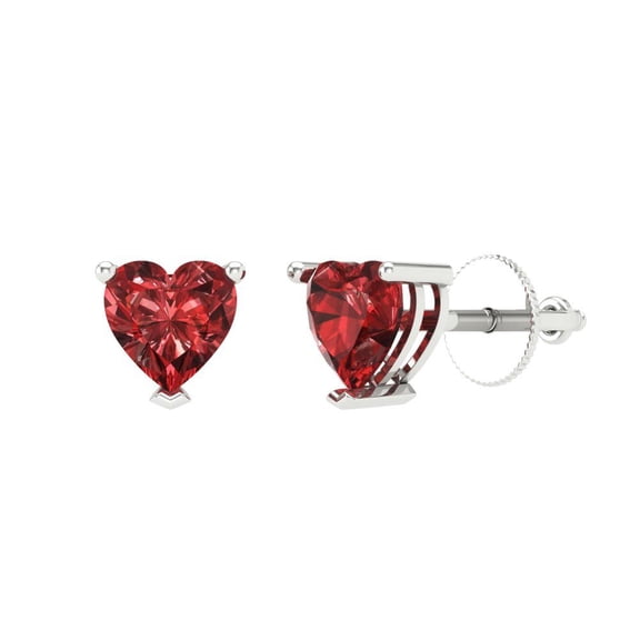 Clara Pucci 1 ct Brilliant Heart Cut Studs VVS1 Genuine Conflict free Red Natural Garnet Solid 18K White Gold Designer Everyday Earrings Screw back