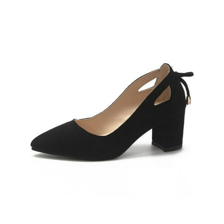 Daeful Women s Heels Closed Toe Wedding Dress Pumps Shoes Black 9