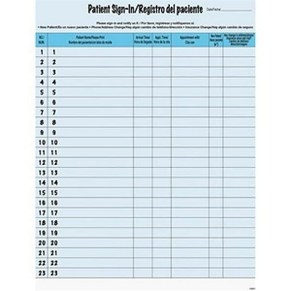 Patient Sign-in Label Form, Blue