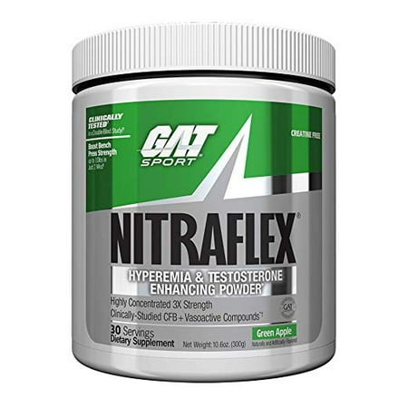 GAT Clinically Tested Nitraflex, Testosterone Enhancing Pre Workout, Green Apple,300