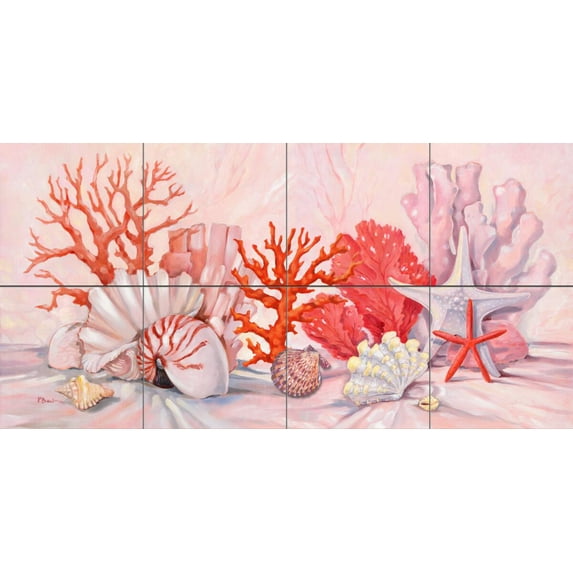 Tile Mural Bathroom Backsplash - Coral Still Life Border - by Paul Brent