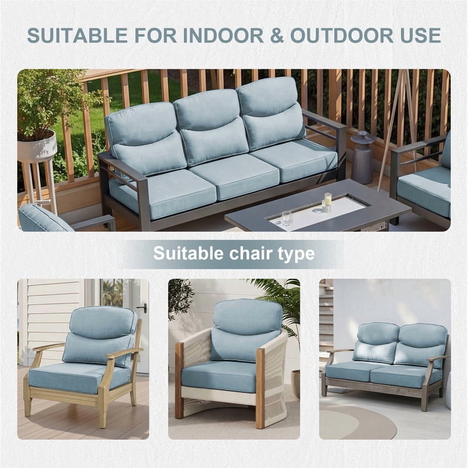 Opohoro Outdoor Deep Seat Cushion Set, 22"x24"x6", UV Resistant & Water Resistant Comfortable Furniture Cushions for Patio Sofa, Chair, Loveseat