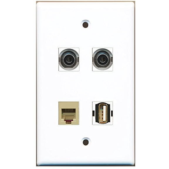 RiteAV - 1 Port USB A-A 1 Port Phone RJ11 RJ12 Beige 2 Port 3.5mm Wall Plate