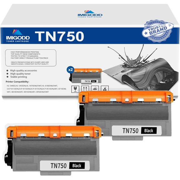 2-Pack TN750 Black Toner Cartridge Replacement for Brother High Capacity 9,000 Pages with HL-5440D 5450DN 5470DW/DWT 6180DW/DWT DCP-8110DN 8150DN 8155DN 8510DN MFC-8710DW 8810DW 8950DW/DWT Printer