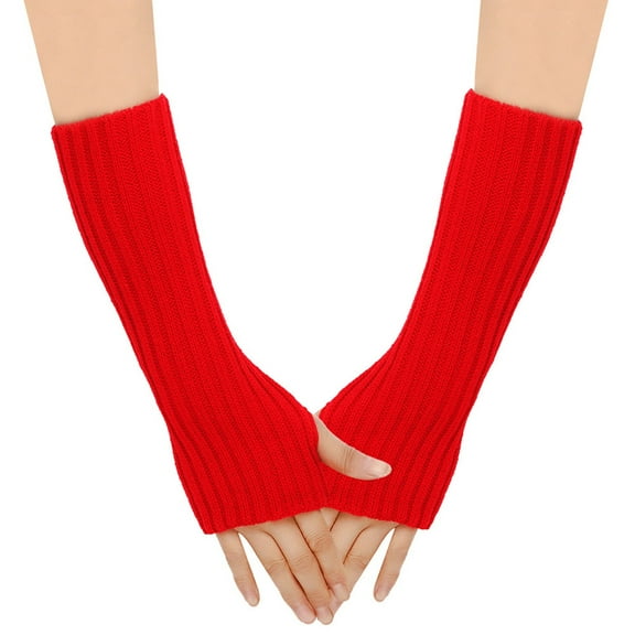 XMMSWDLA Long Fingerless Gloves For Women Knit Arm Warmers Thumb Hole Stretchy Gloves Cold Weather Gloves Motorcycle Gloves For Women Red