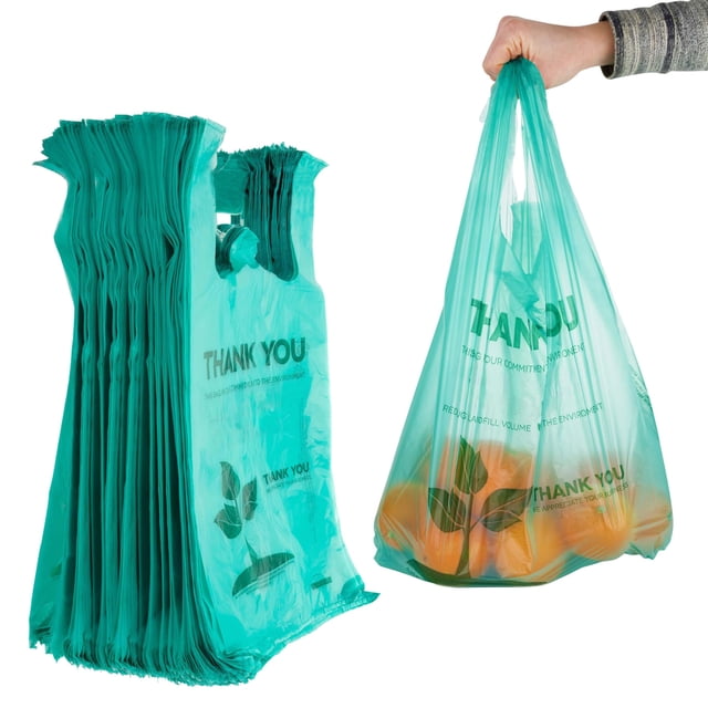 Stock Your Home Bolsas de comestibles ecológicas (100 unidades) Bolsas de comestibles – Bolsas de compras reutilizables de agradecimiento de supermercado, bolsas de camiseta reciclables, bolsas de bas