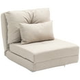 thumbnail image 2 of HOMCOM Convertible Chair, Floor Lazy Sofa, Folding Upholstered Couch Bed with Adjustable Backrest, Metal Frame and Pillow for Living Room, Beige, 2 of 9