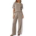 thumbnail image 2 of 2 Piece Sets for Women Summer Short Sleeve Wide Leg Outfits Crew Neck Casual Lounge Set with Pockets, S, 2 of 5
