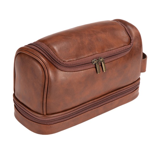 Bolsa de aseo de cuero PU, bolsa organizadora de viaje de gran capacidad con gancho colgante, bolsas de afeitar para baño