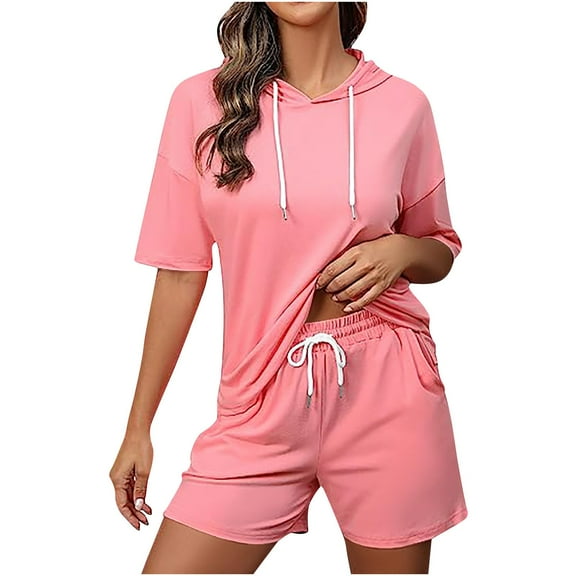 Maean Women's Two Piece Outfits Shorts Sets Summer Sweatsuit Sets Short Sleeve Hoodie and Bottoms with Pockets