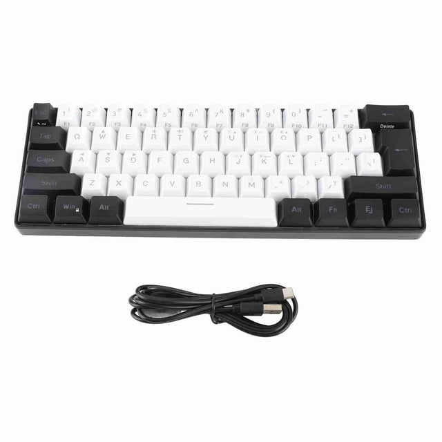 Teclado para juegos USB de 61 teclas con retroiluminación RGB, ergonómico, con teclas ABS de color de contraste, con cable, para ordenador de escritorio, portátil, viajes, blanco y negro.