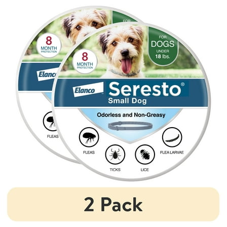 (2 pack) Seresto Flea & Tick Collar For Dogs Up to 18 lbs., Vet-Recommended, 8 Month Protection