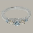 thumbnail image 5 of LBG British Made Spectacular 925 Sterling Silver Natural Aquamarine & Cultured Pearl Womens band Ring - 33 size options - Size 10.5, 5 of 6