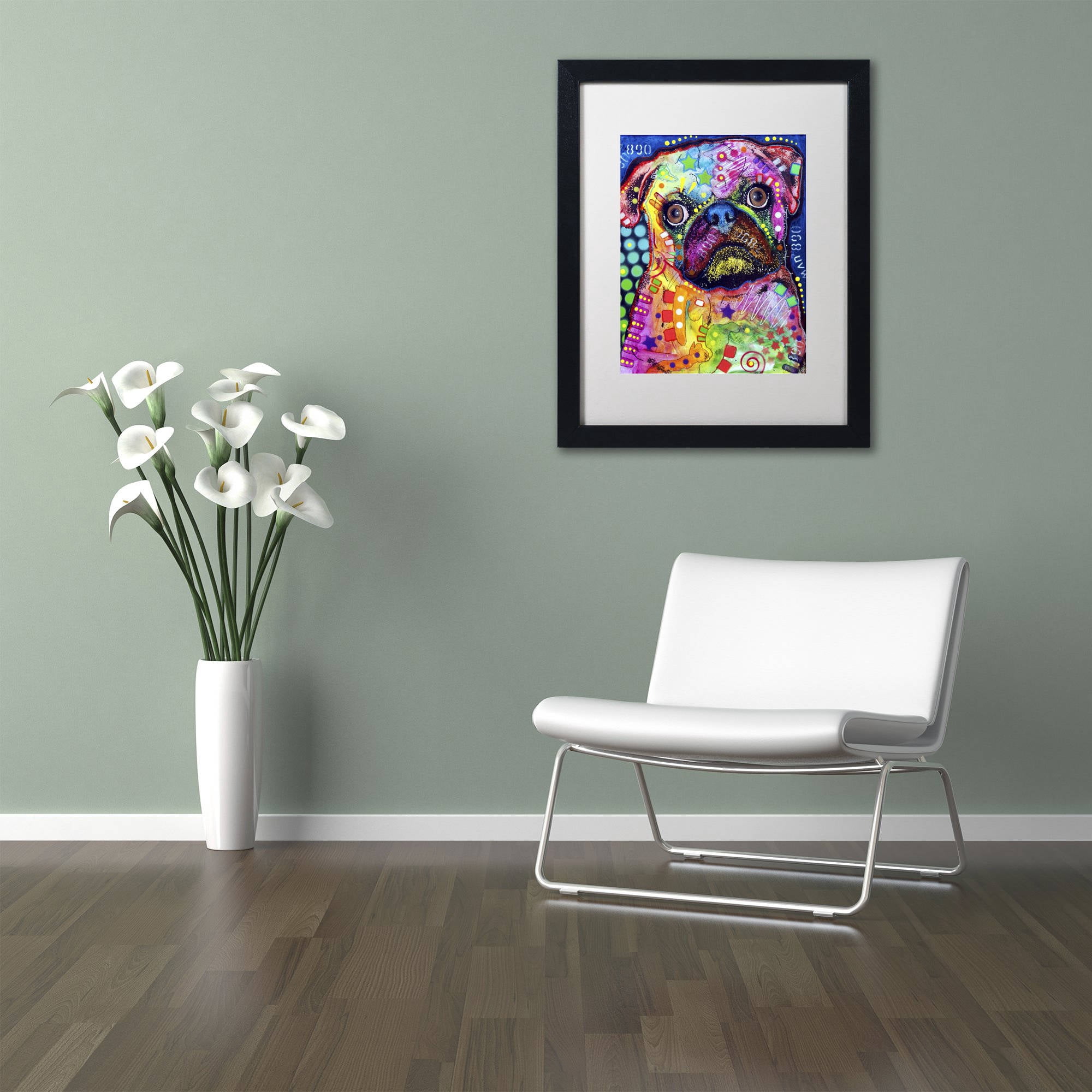 "Pug 92309" Canvas Art by Dean Russo, White Matte, Black Frame