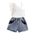 thumbnail image 3 of CAIXIA Toddler Baby Girl Summer Outfits Sleeveless Lapel Collar Tank Tops Ruffle Jean Skirt Set Cute Clothes, 3 of 8