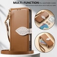 thumbnail image 2 of For iPhone 14 Pro Flip Wallet Phone Case,With Shoulder Strap&Wrist Strap,Flip Fold Kickstand,With Card Slots,Zipper Pocket,Leaf Magnetic Closure,Shockproof Anti-fall Phone Case,Brown, 2 of 13