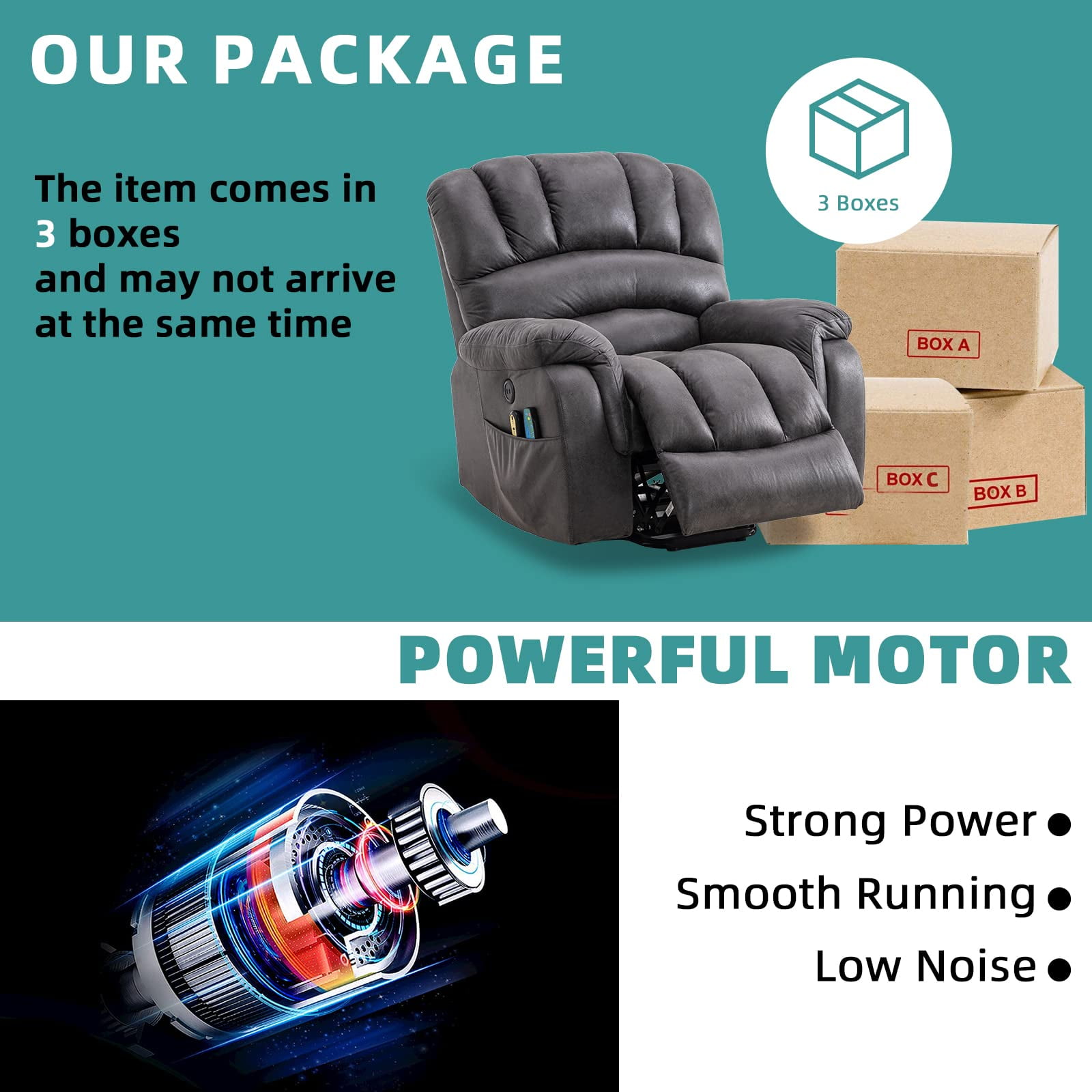 MEETWARM Large Power Lift Electric Recliner Chair with Massage and Heat, Overstuffed Wide Recliner for Elderly Big People, Heavy Duty Recliners with 2 Remote Controls, USB Ports, 2 Side Pockets, Gray